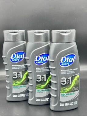 Lot of 3 Dial Men 3-in-1 Body Hair Face Wash Recharge Cedar Leaf 16oz